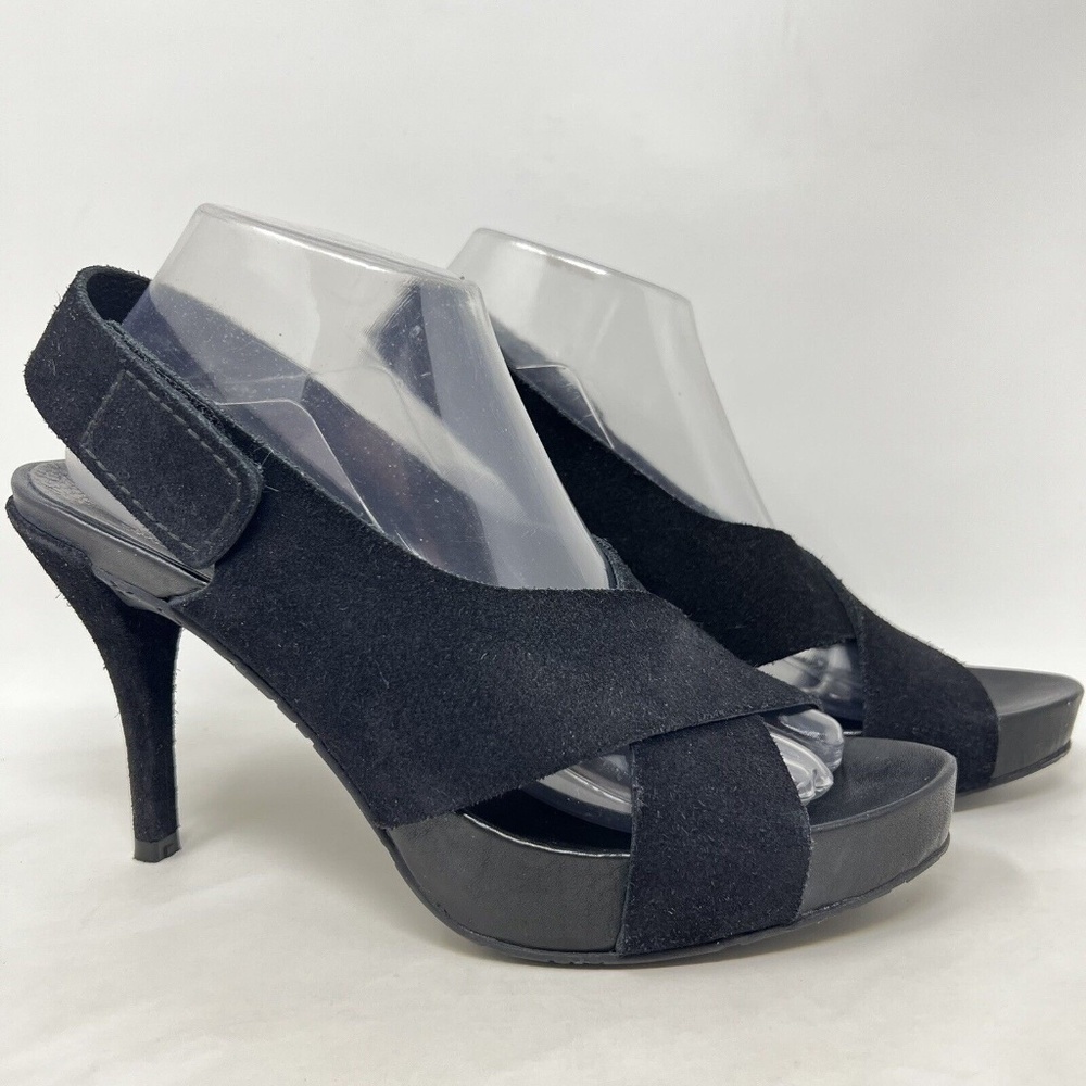 Pedro Garcia libby black Suede Cross Strap Slingback Heels Peep Toe 39.5 US 9